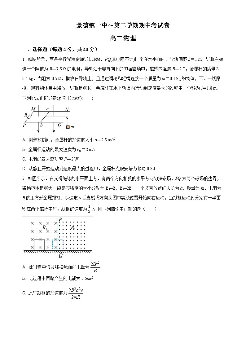 精品解析：江西省景德镇一中高二下学期期中物理试题（17班）01