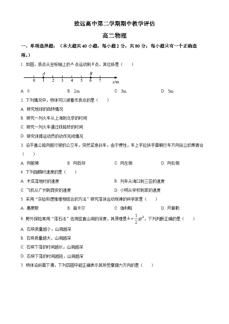 精品解析：上海奉贤区致远高级中学高二下学期期中教学评估物理试题（合格考）01