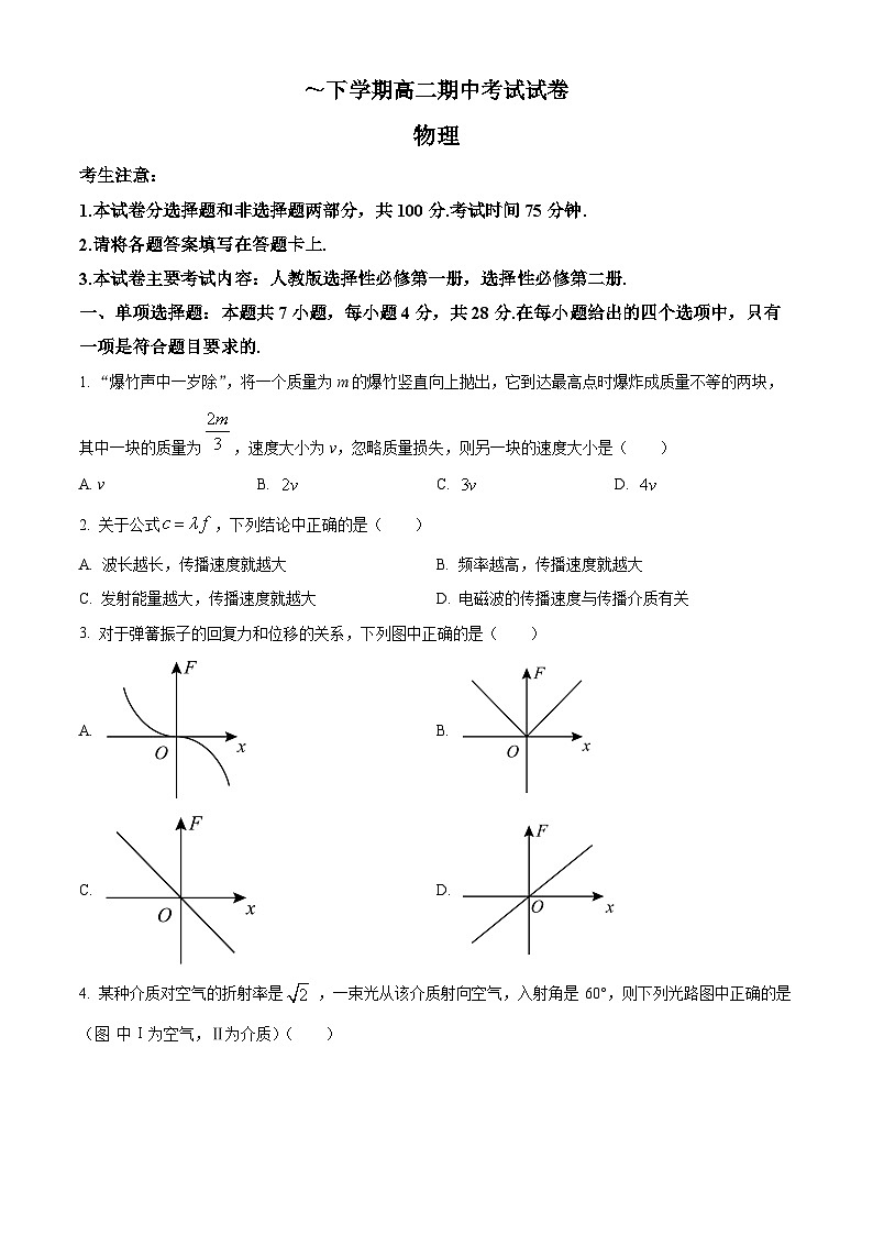 贵州省遵义市红花岗区部分高中高二下学期期中联考物理试题第1页