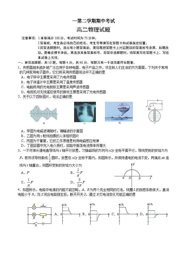 江苏省连云港市东海县高二下学期期中考试物理试卷01