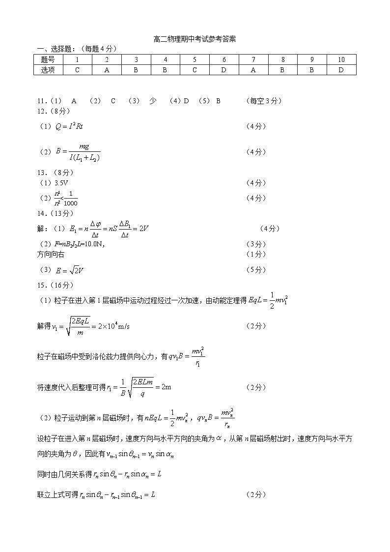 江苏省连云港市东海县高二下学期期中考试物理试卷01