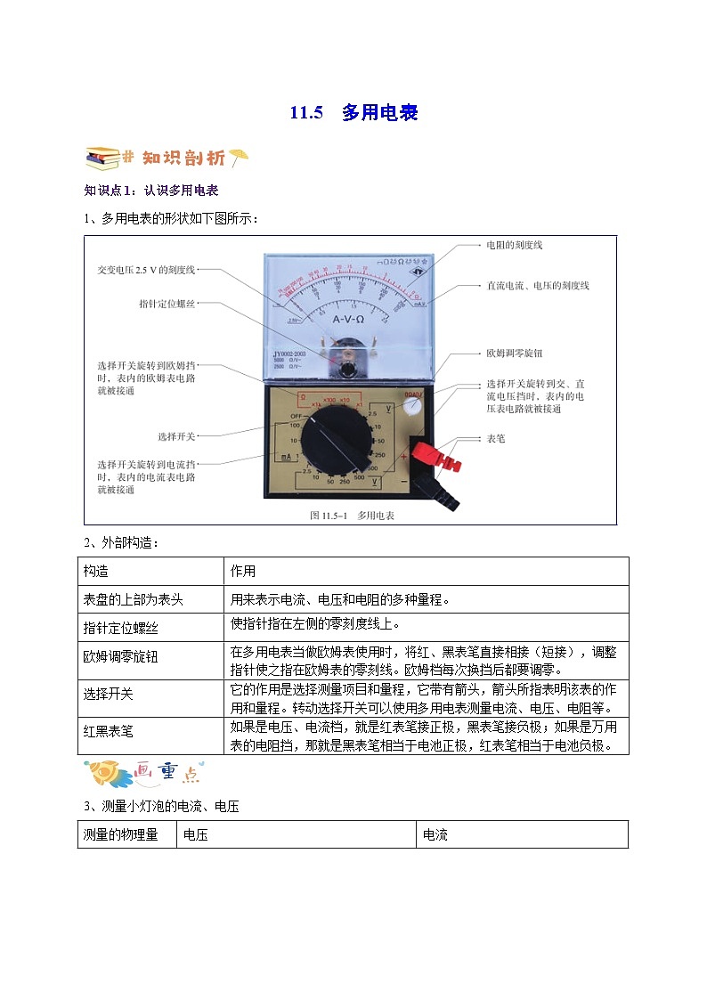 11.5实验：练习使用多用电表（解析版）第1页