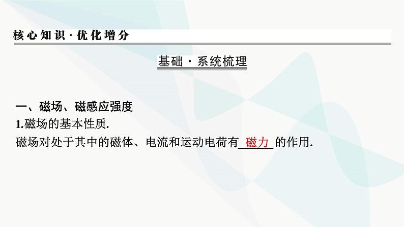 2024届高考物理一轮复习专题九磁场第1讲磁场 、磁场对电流的作用课件第3页