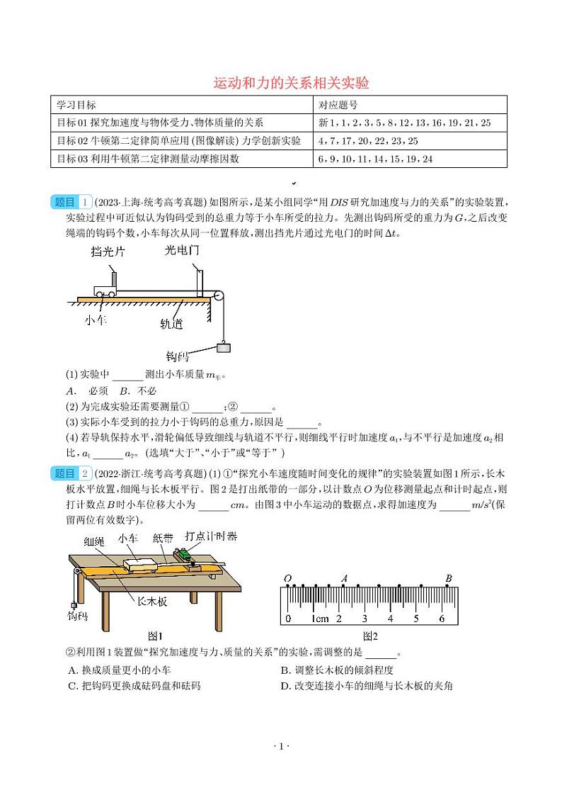 2024届高考物理一轮复习热点题型 运动和力的关系相关实验（原卷版）第1页
