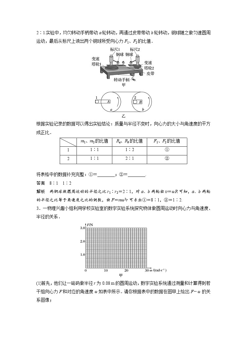 (新高考)高考物理一轮复习课时加练第4章　微专题31　实验：探究向心力大小与半径、角速度、质量的关系 (含解析)02