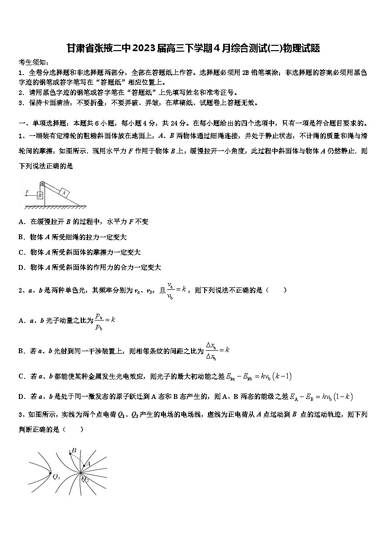 甘肃省张掖二中2023届高三下学期4月综合测试(二)物理试题第1页