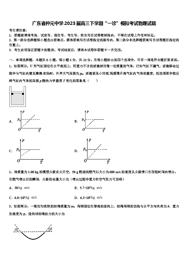 广东省仲元中学2023届高三下学期“一诊”模拟考试物理试题第1页