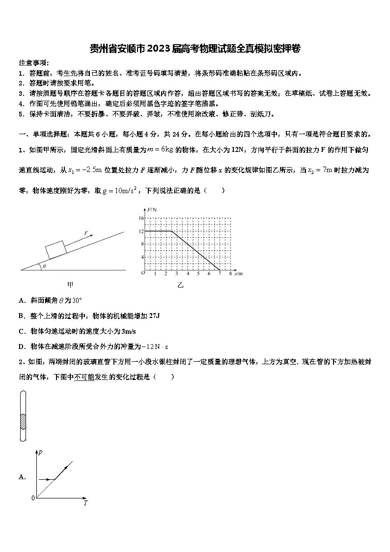 贵州省安顺市2023届高考物理试题全真模拟密押卷第1页