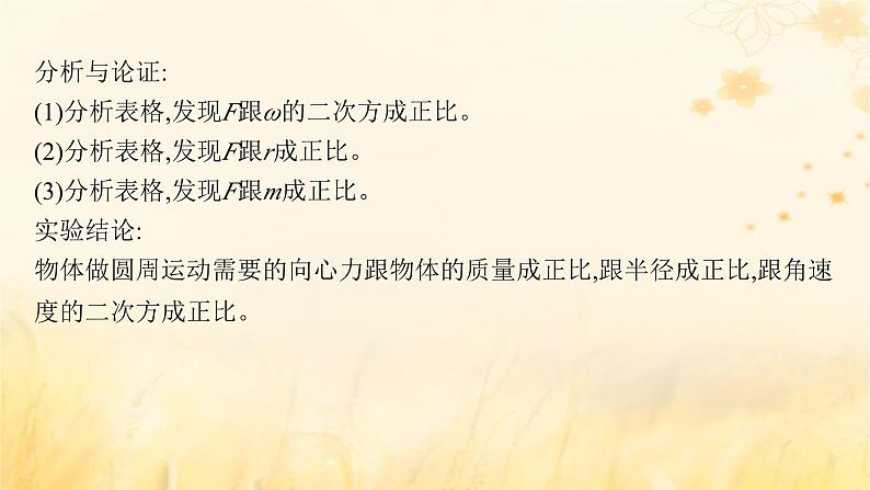 适用于新教材2024版高考物理一轮总复习第4章曲线运动万有引力与航天实验探究课6探究向心力大小与半径角速度质量的关系课件07