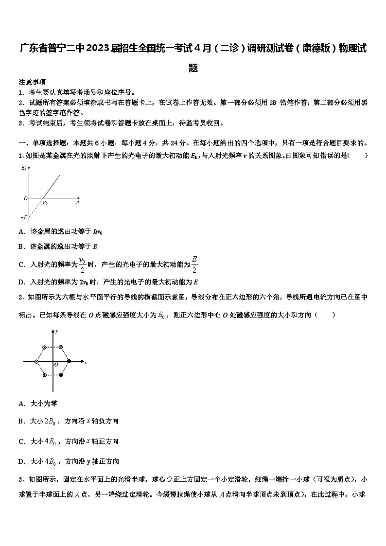 广东省普宁二中2023届招生全国统一考试4月（二诊）调研测试卷（康德版）物理试题第1页