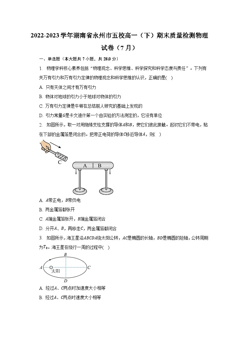 2022-2023学年湖南省永州市五校高一（下）期末质量检测物理试卷（7月）（含解析）01