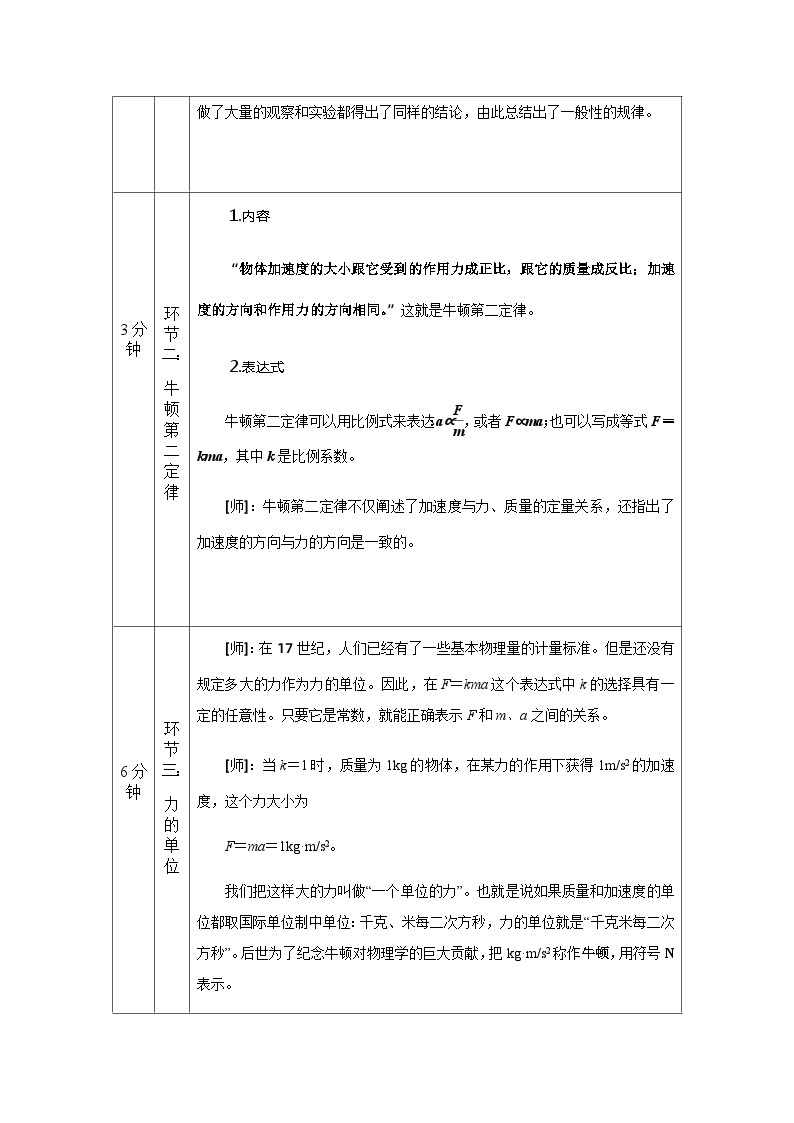 高中物理（人教版2019）必修一：4.3牛顿第二定律 教案02