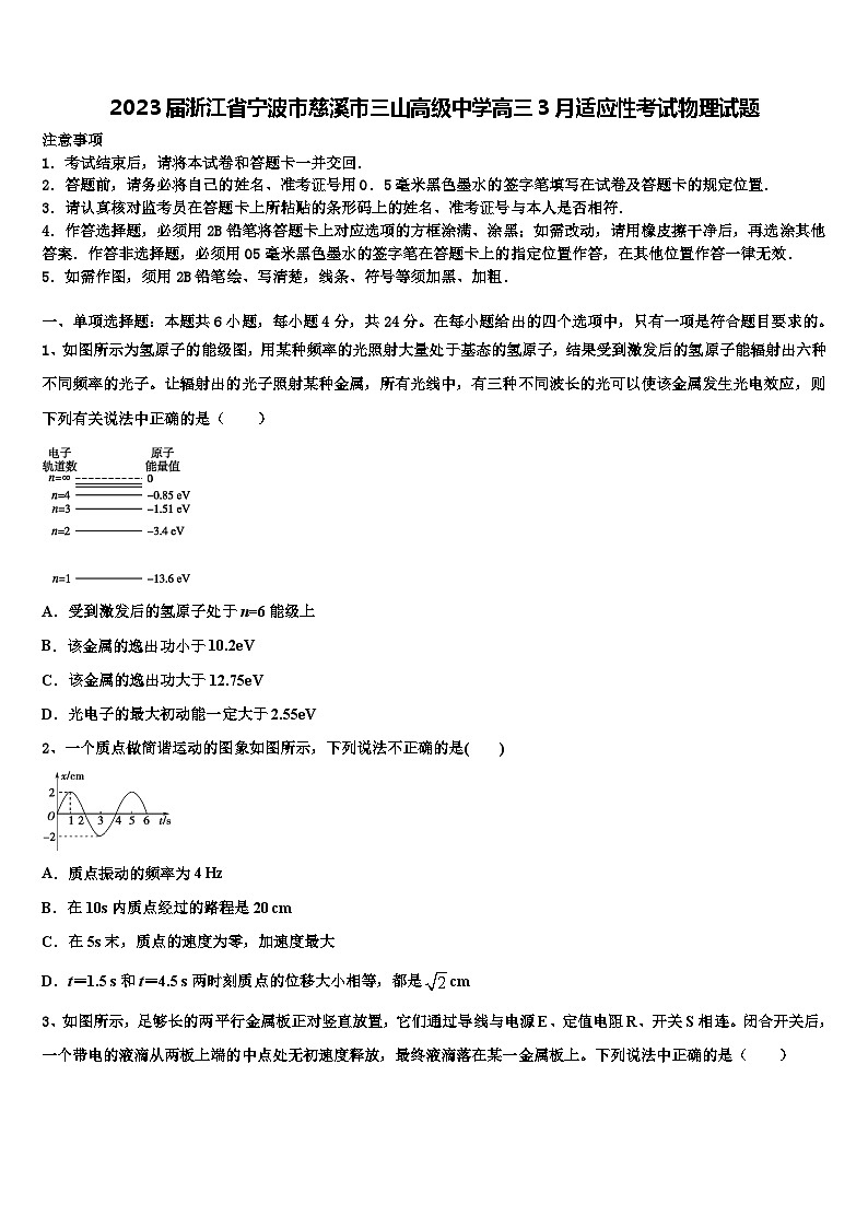 2023届浙江省宁波市慈溪市三山高级中学高三3月适应性考试物理试题第1页