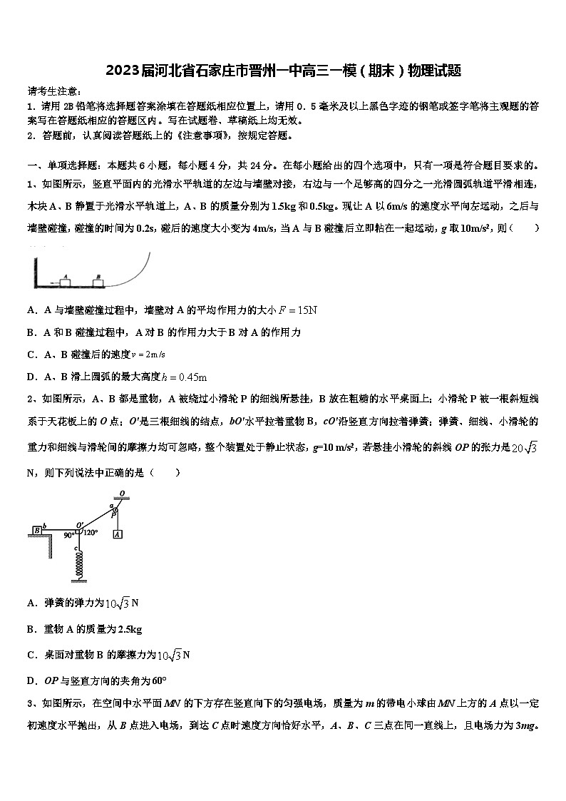 2023届河北省石家庄市晋州一中高三一模（期末）物理试题第1页