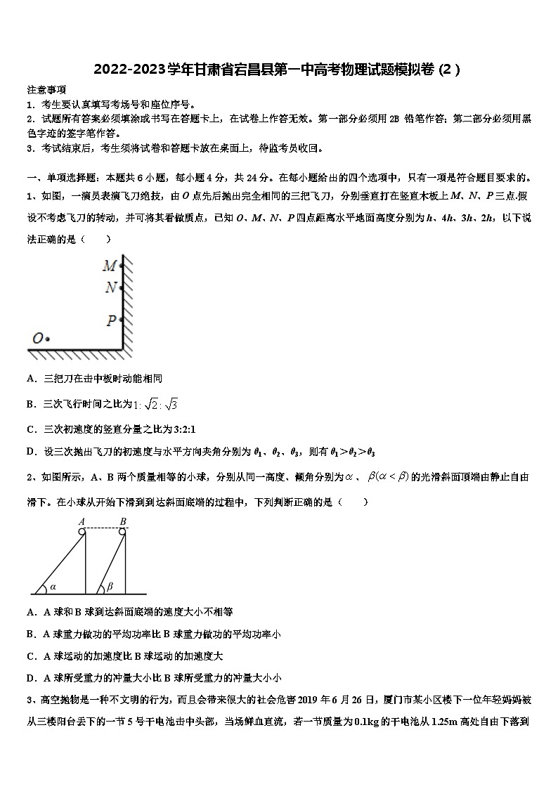 2022-2023学年甘肃省宕昌县第高考物理试题模拟卷（2）01