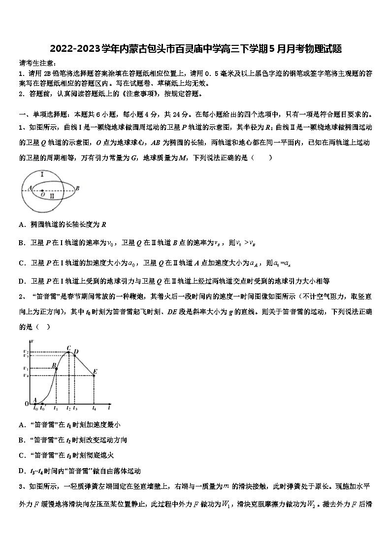 2022-2023学年内蒙古包头市百灵庙中学高三下学期5月月考物理试题第1页