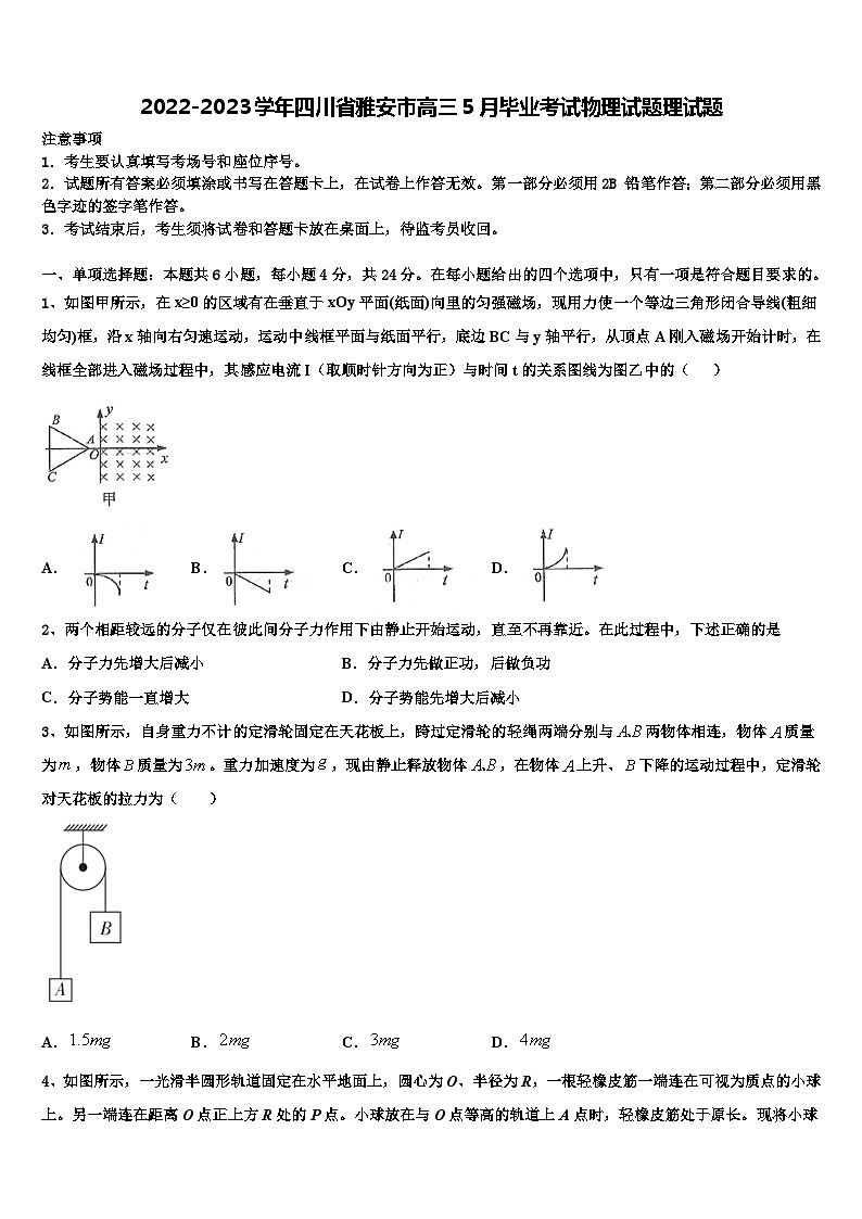2022-2023学年四川省雅安市高三5月毕业考试物理试题理试题01