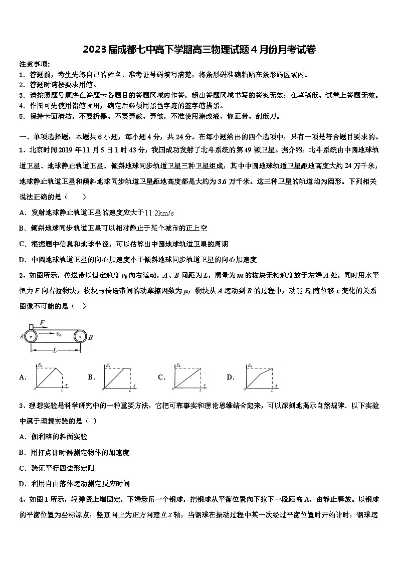 2023届成都七中高下学期高三物理试题4月份月考试卷第1页