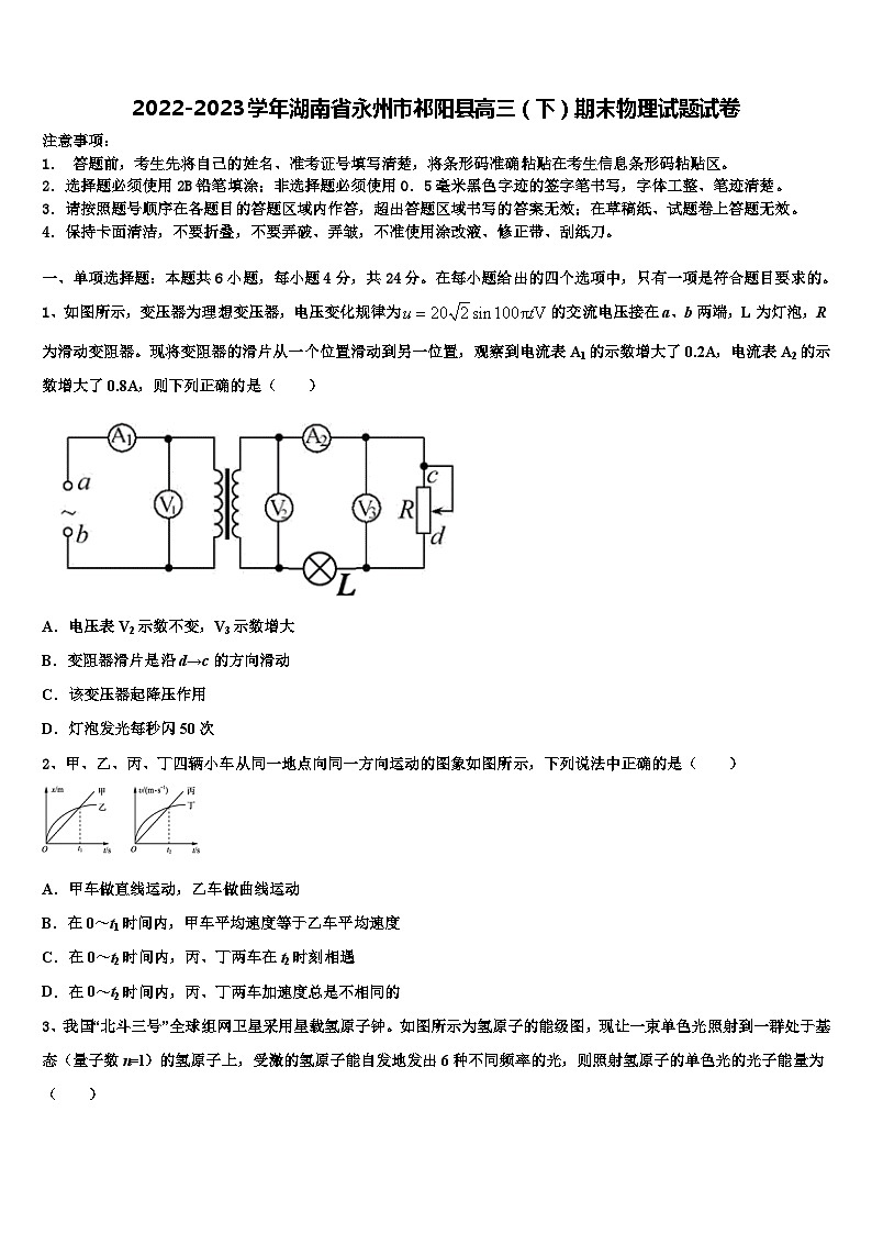 2022-2023学年湖南省永州市祁阳县高三（下）期末物理试题试卷01