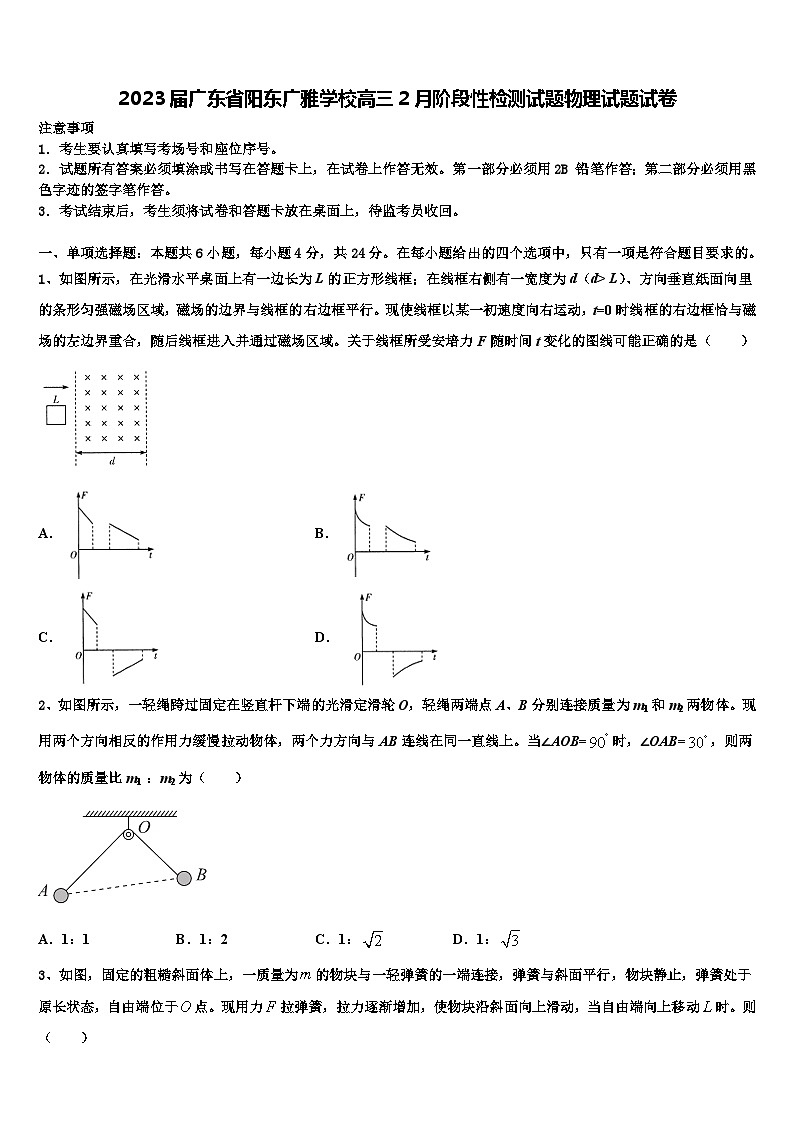 2023届广东省阳东广雅学校高三2月阶段性检测试题物理试题试卷第1页