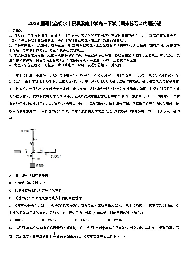 2023届河北省衡水市景县梁集中学高三下学期周末练习2物理试题第1页