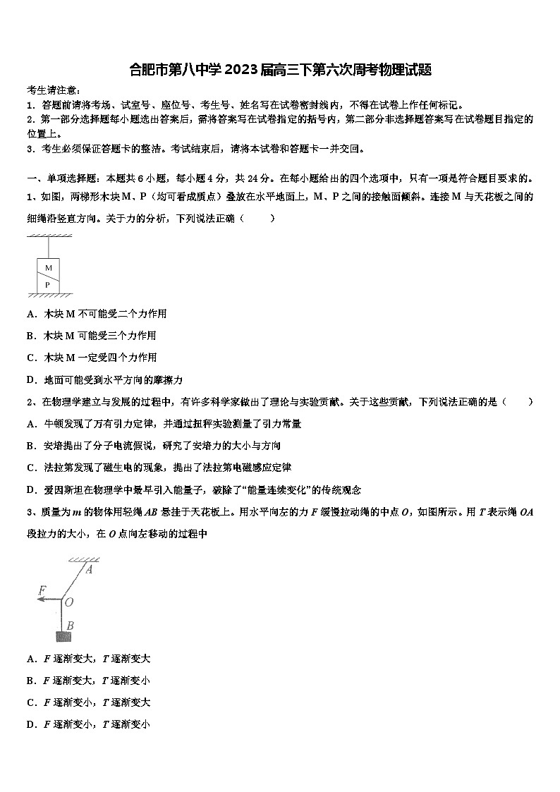 合肥市第八中学2023届高三下第六次周考物理试题第1页