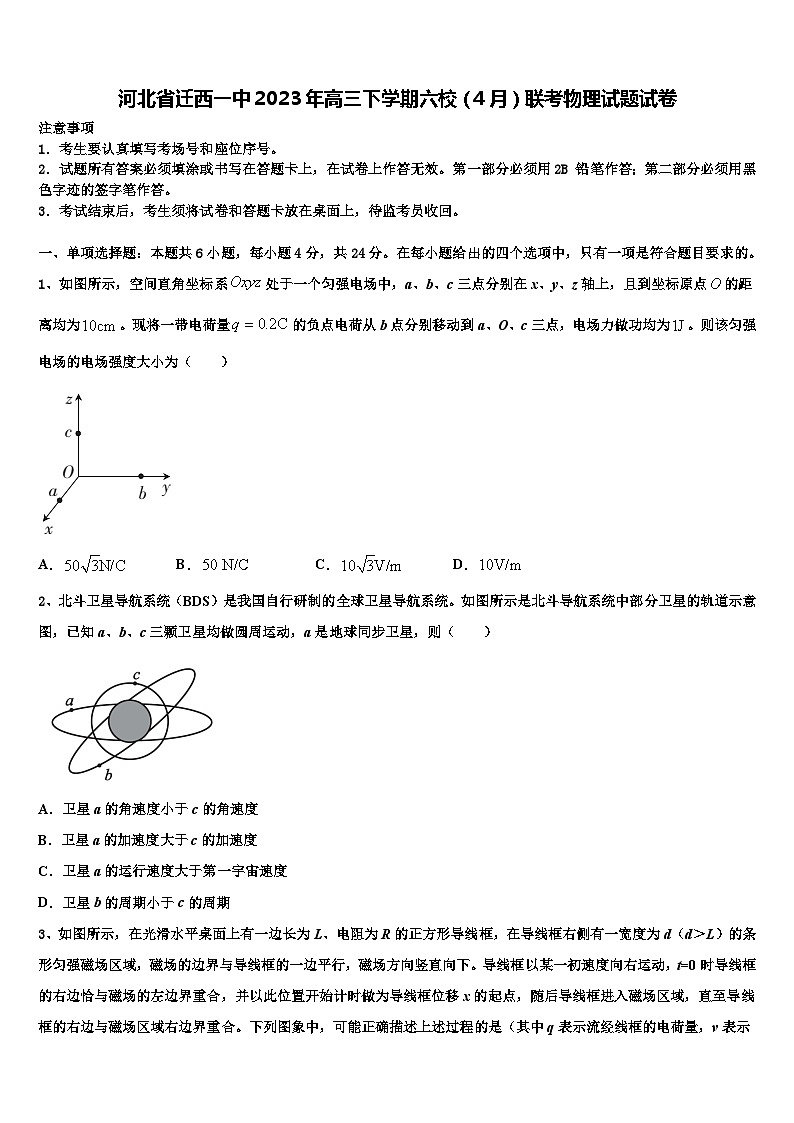 河北省迁西2023年高三下学期六校（4月）联考物理试题试卷第1页