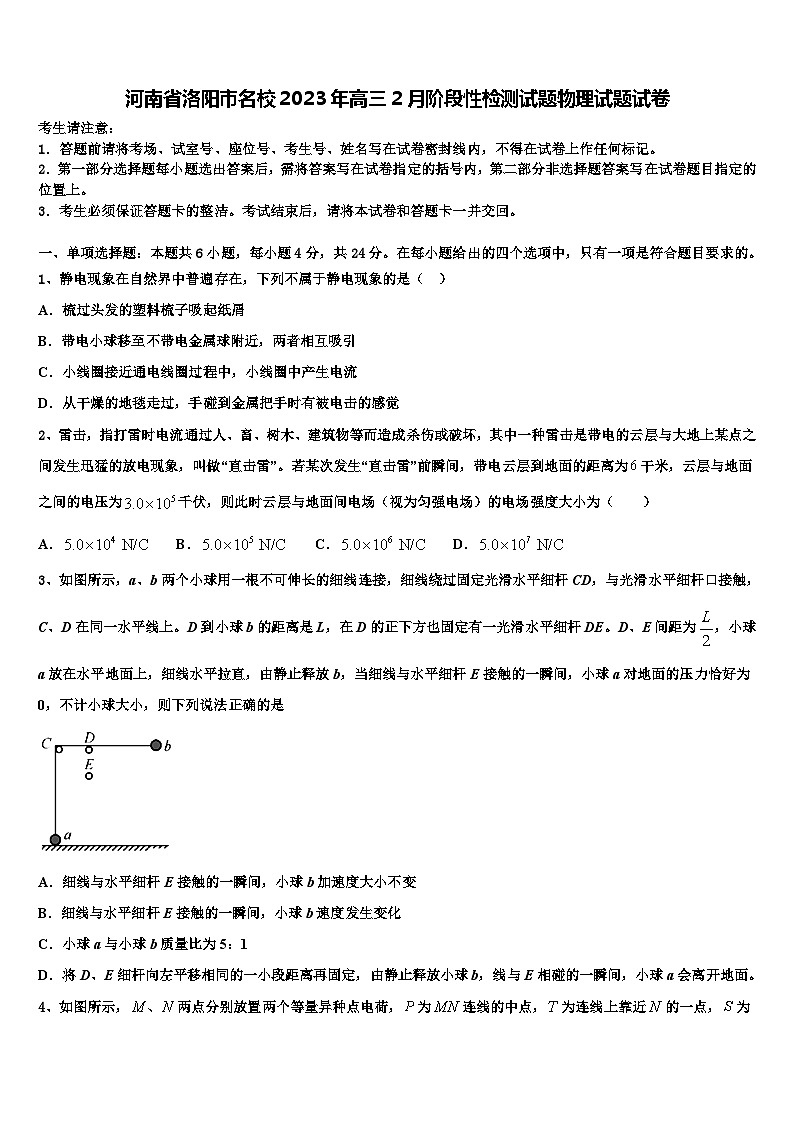 河南省洛阳市名校2023年高三2月阶段性检测试题物理试题试卷第1页