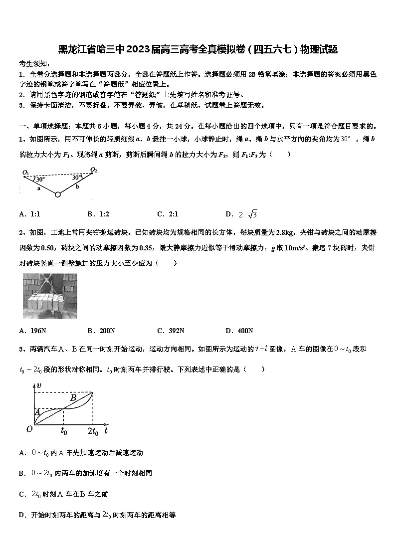 黑龙江省哈三中2023届高三高考全真模拟卷（四五六七）物理试题第1页