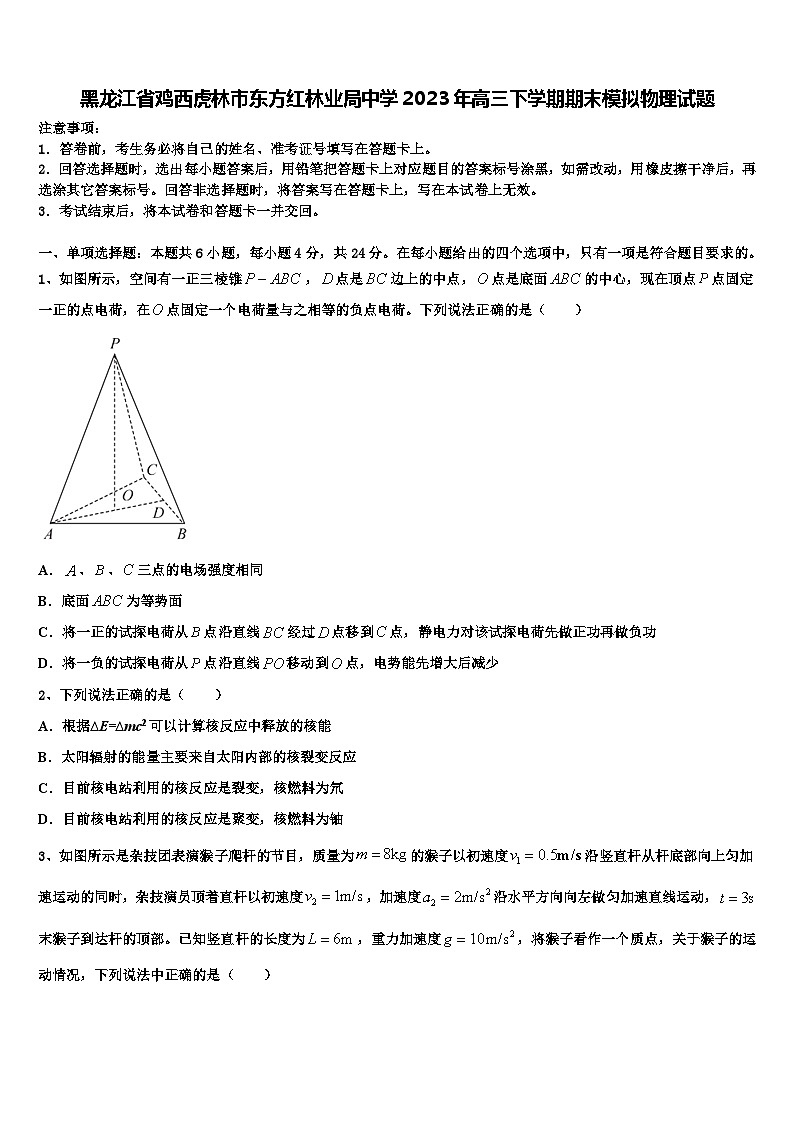 黑龙江省鸡西虎林市东方红林业局中学2023年高三下学期期末模拟物理试题第1页