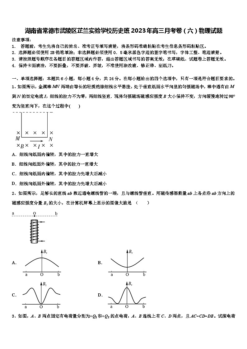 湖南省常德市武陵区芷兰实验学校历史班2023年高三月考卷（六）物理试题第1页