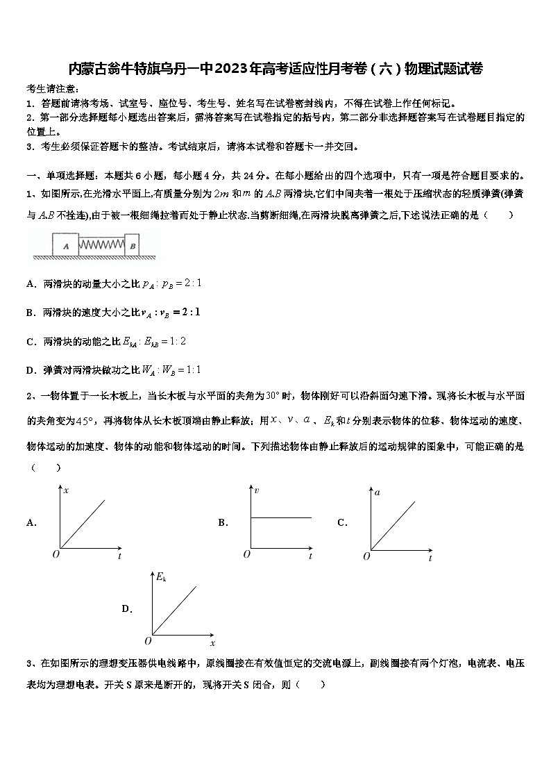 内蒙古翁牛特旗乌丹2023年高考适应性月考卷（六）物理试题试卷第1页