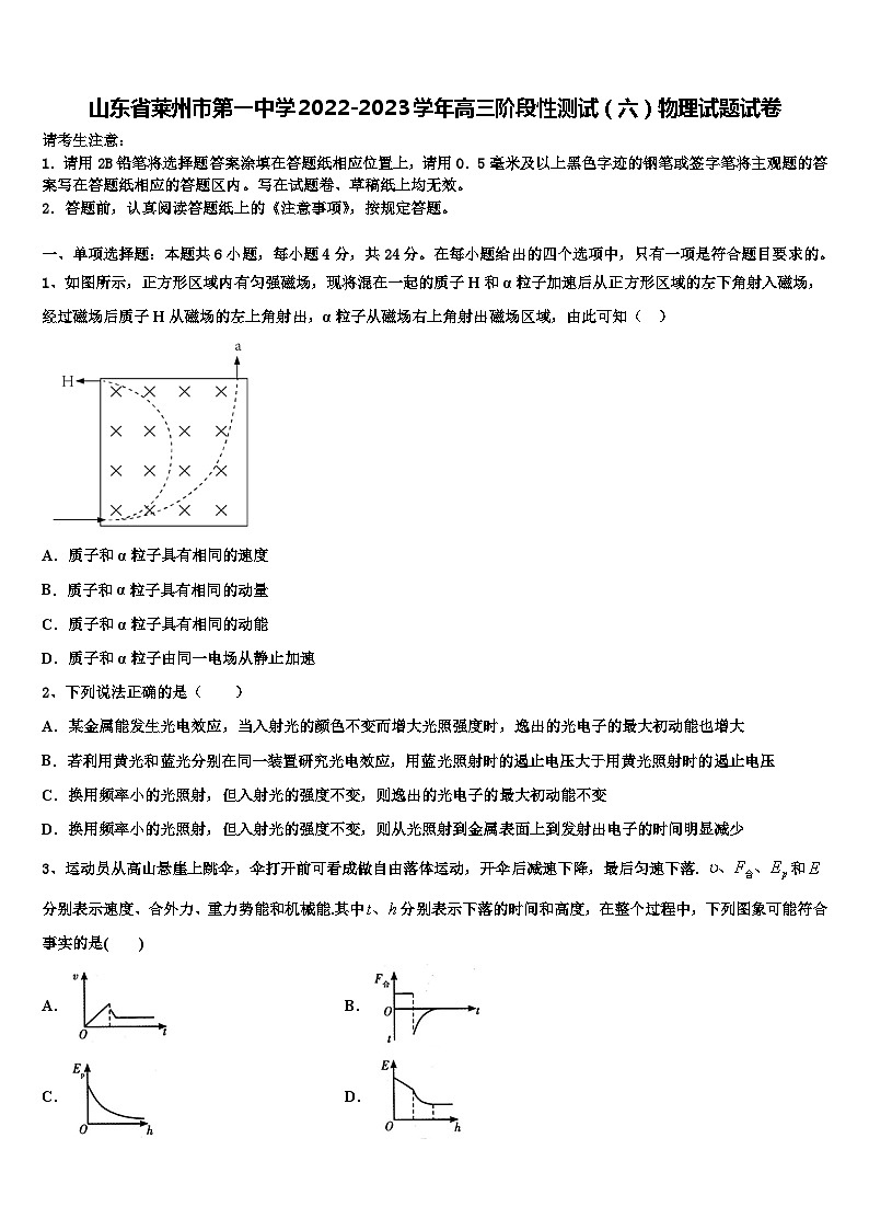 山东省莱州市2022-2023学年高三阶段性测试（六）物理试题试卷第1页
