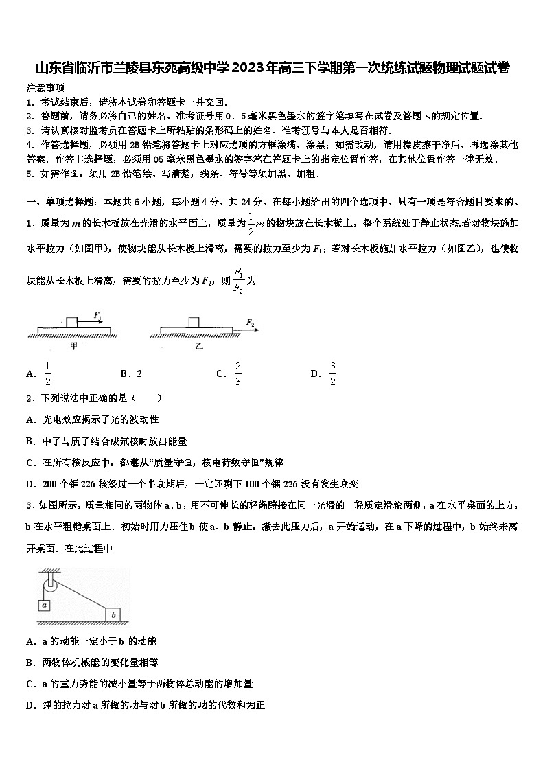 山东省临沂市兰陵县东苑高级中学2023年高三下学期第一次统练试题物理试题试卷01