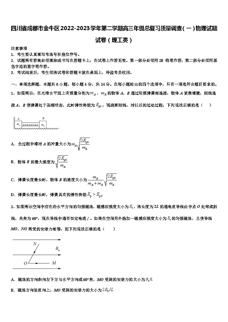 四川省成都市金牛区2022-2023学年第二学期高三年级总复习质量调查物理试题试卷（理工类）第1页