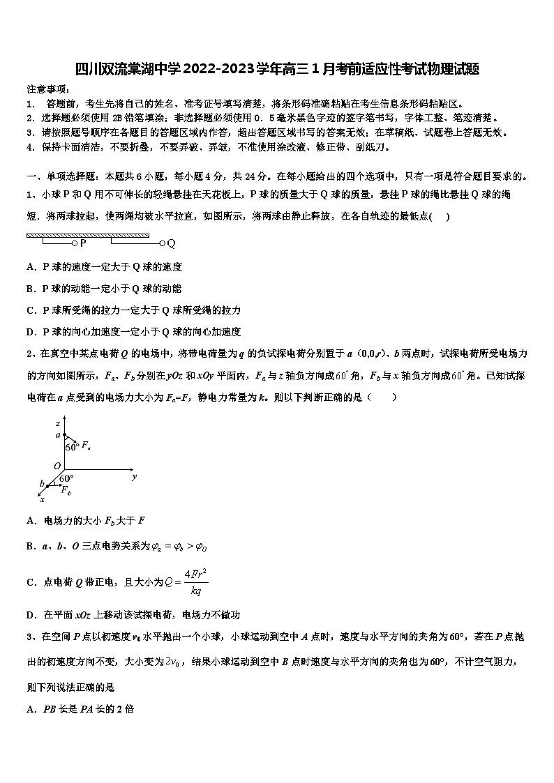 四川双流棠湖中学2022-2023学年高三1月考前适应性考试物理试题第1页