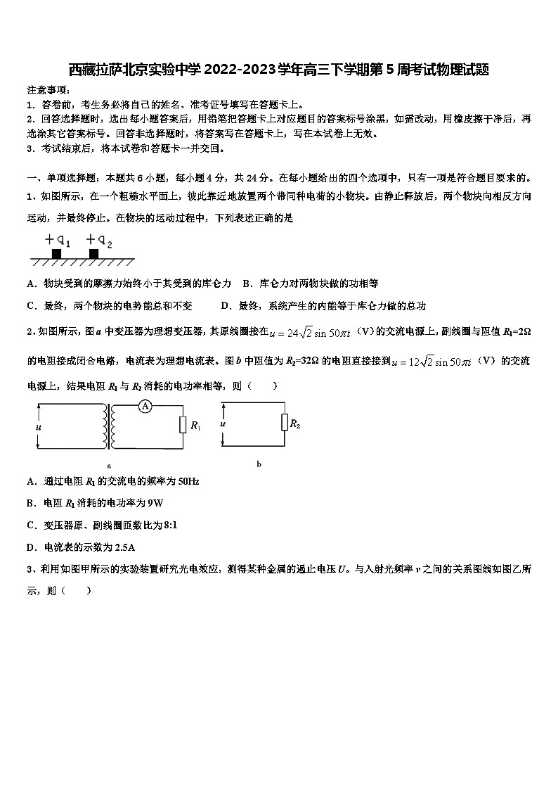 西藏拉萨北京实验中学2022-2023学年高三下学期第5周考试物理试题第1页