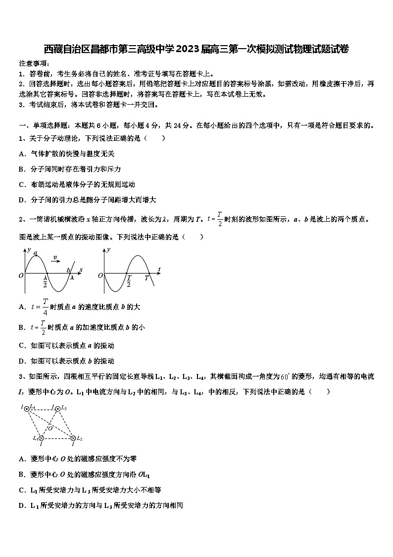 西藏自治区昌都市第三高级中学2023届高三第一次模拟测试物理试题试卷第1页