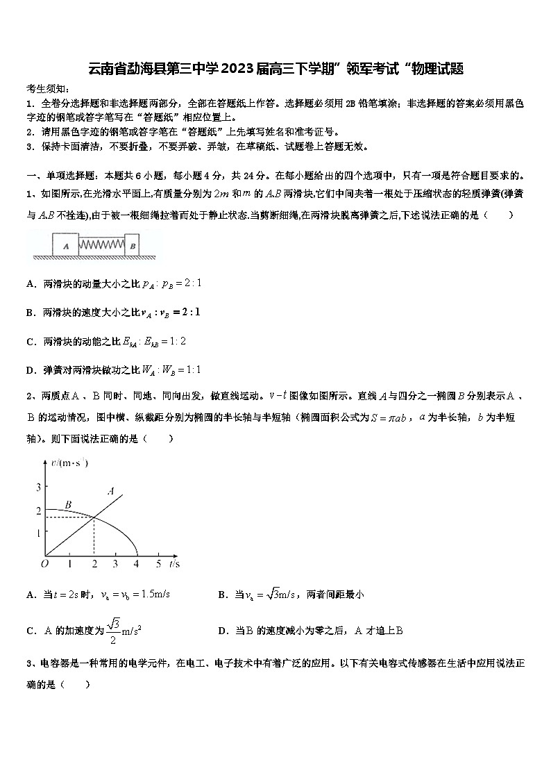 云南省勐海县第三中学2023届高三下学期”领军考试“物理试题第1页