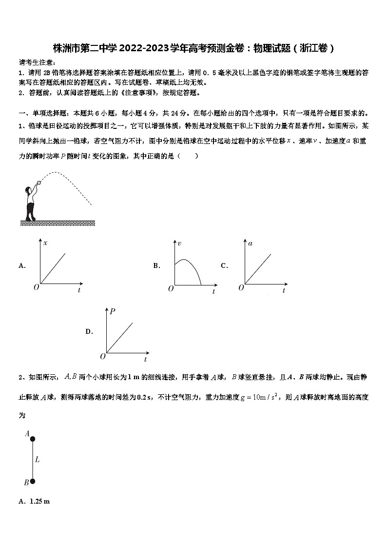 株洲市2022-2023学年高考预测金卷：物理试题（浙江卷）第1页