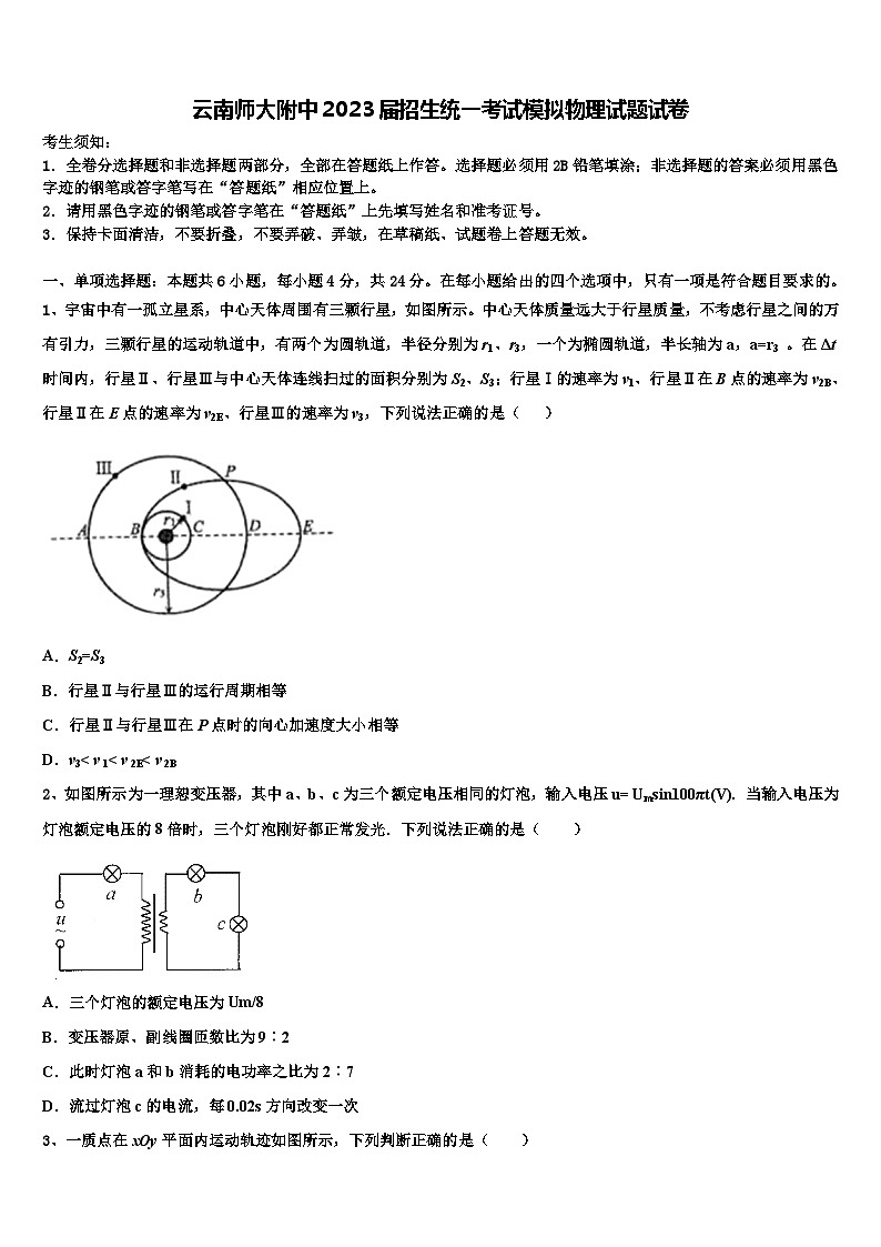 云南师大附中2023届招生统一考试模拟物理试题试卷第1页