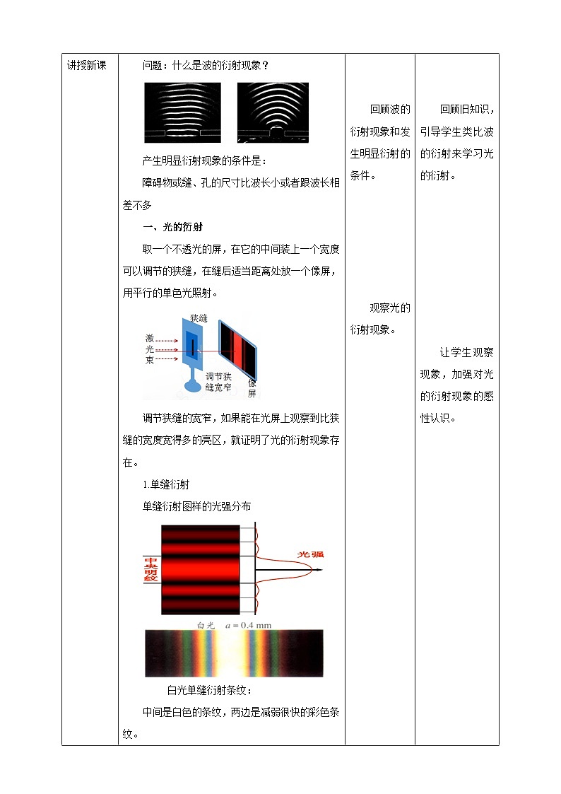 人教版高中物理选择性必修1第4章第5节 光的衍射教学设计02