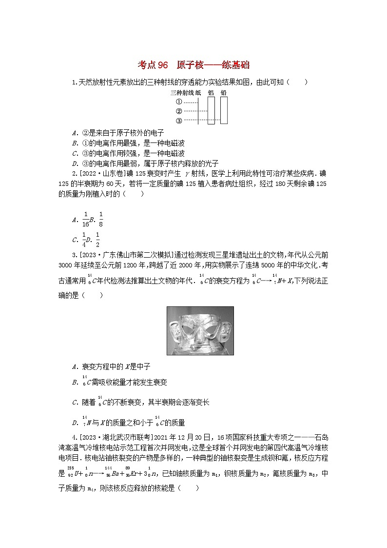 2024版新教材高考物理复习特训卷考点96原子核01
