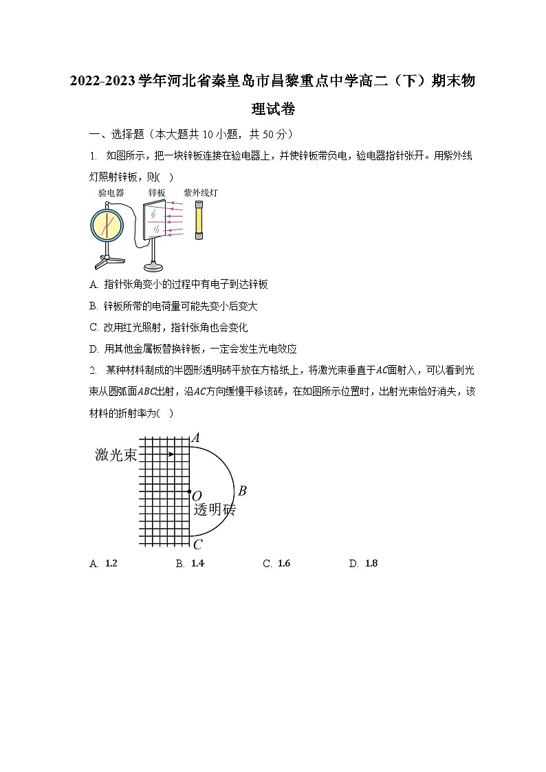 2022-2023学年河北省秦皇岛市昌黎重点中学高二（下）期末物理试卷（含解析）01