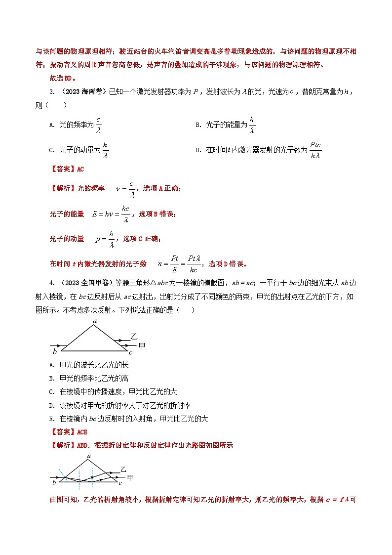 2023年高考真题和模拟题物理分项汇编（全国通用）专题14 光学02