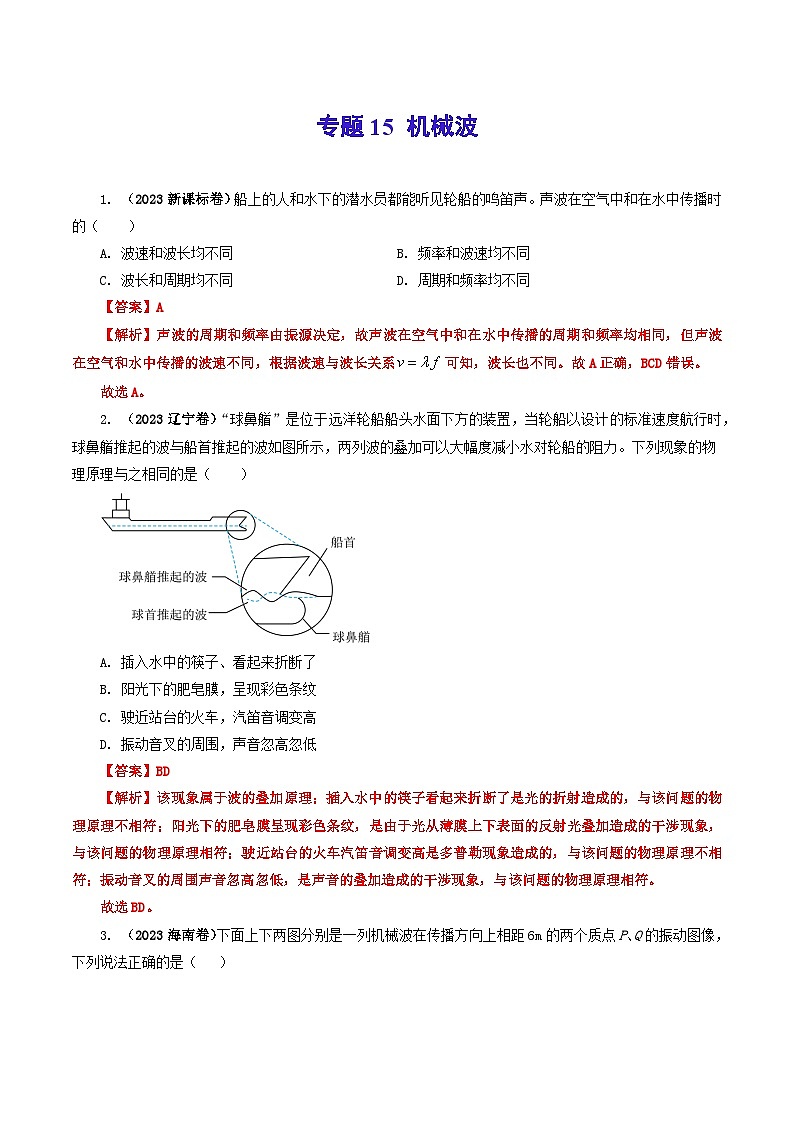 2023年高考真题和模拟题物理分项汇编（全国通用）专题15 机械波01