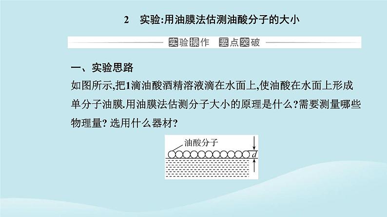 新教材2023高中物理第一章分子动理论1.2实验：用油膜法估测油酸分子的大形件新人教版选择性必修第三册课件PPT02