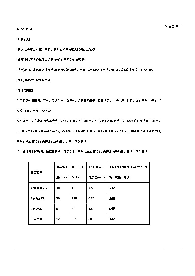 新人教版高中物理必修第一册1.4《速度变化快慢的描述—加速度》（1）课件+教案+任务单+练习02