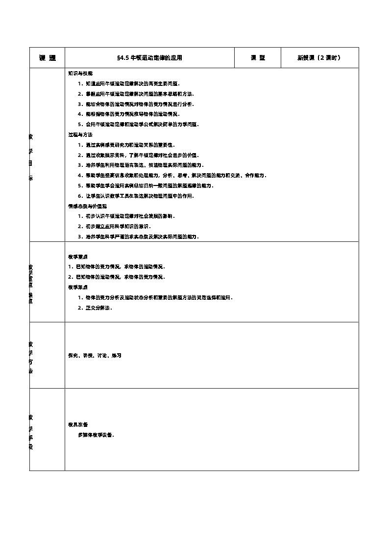 新人教版高中物理必修第一册4.5《牛顿运动定律的应用》（1）课件+教案+任务单+练习01