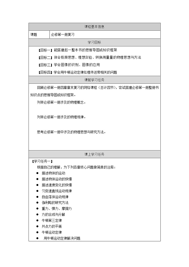 新人教版高中物理必修第一册《总复习》课件+任务单+检测+练习01